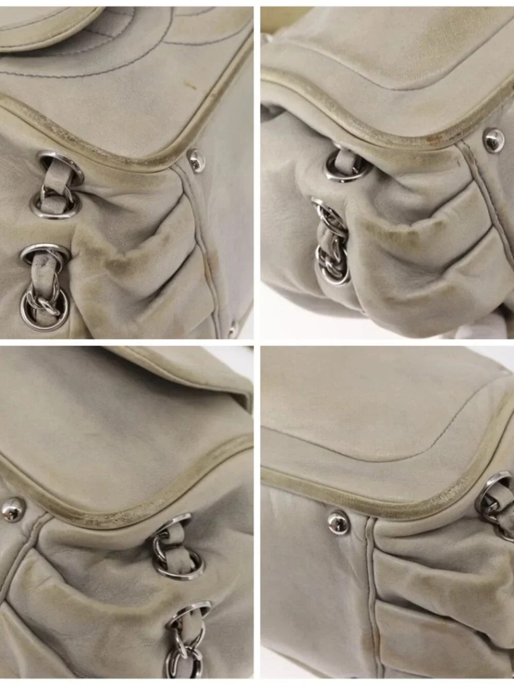CHANEL COCO Mark Chain Shoulder Bag Leather Gray Silver CC Auth 157276